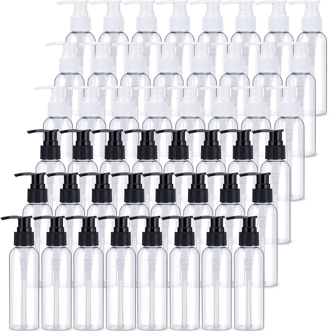 Nuenen 48 Pcs Refillable Empty Lotion Bottles 4oz/120ml Plastic Pump Bottles Conditioner Shampoo Dispenser Leak Proof Pump Container for Body Wash, Creams, Liquid Soap(Black and White) by Nuenen