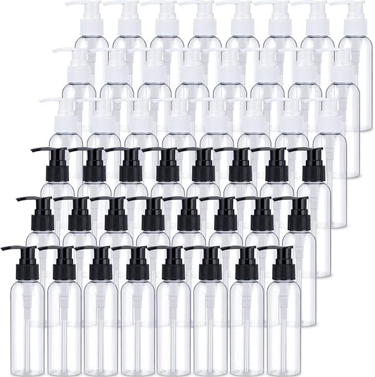 Nuenen 48 Pcs Refillable Empty Lotion Bottles 4oz/120ml Plastic Pump Bottles Conditioner Shampoo Dispenser Leak Proof Pump Container for Body Wash, Creams, Liquid Soap(Black and White) by Nuenen