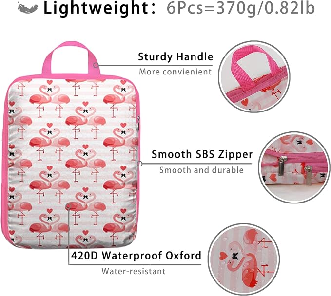 6 Pcs Compression Packing Cubes, Packing Cubes for Travel, Waterproof Luggage Organizer Bags Set, Cute Packaging Cubes for Women Kids Backpack Carry-Ons - Image 5