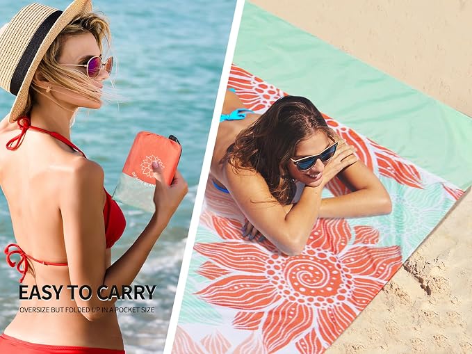 WIWIGO Beach Blanket Sandproof Extra Large Beach Mat Adults Waterproof Quick Drying Sand Free Mat Made by Premium Polyester with 4 Stakes & 4 Corner Pockets for Outdoor Travel Camping Hiking - Image 5