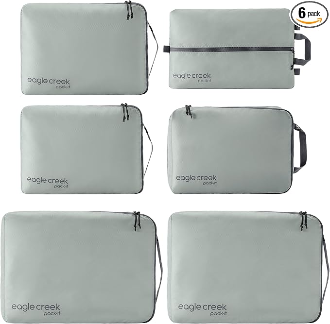 Eagle Creek Pack-It Isolate Extended Stay Set - Includes Shoe Sack, M Clean/Dirty Cube, 2x M Isolate Cube & 2x L - Travel Essentials - Storm Grey by EagleCreek