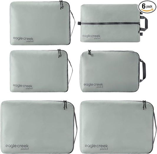 Eagle Creek Pack-It Isolate Extended Stay Set - Includes Shoe Sack, M Clean/Dirty Cube, 2x M Isolate Cube & 2x L - Travel Essentials - Storm Grey by EagleCreek