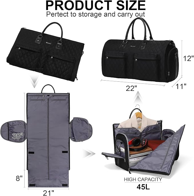 Convertible Rolling Garment Bag, Carry-On Duffle | 3-in-1 carry-on rolling duffle bag with wheels, suit carrier for overnight travel for both men and women - Image 5