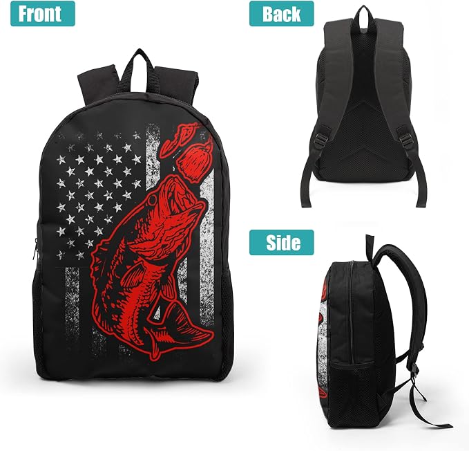 Giwawa Bass Fishing Lure Teens School Backpack Set American Flag Canvas Girls Boys School Bags Travel Bookbags 3 in 1 - Image 3