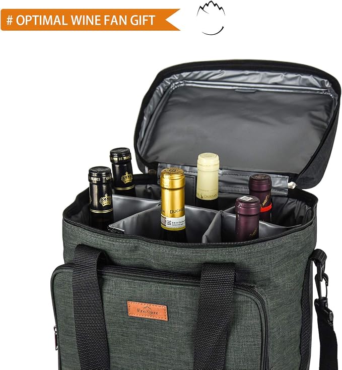 Insulated Wine 3 or 6 Bottle Carriers Tote Travel Cooler Gift Bag For Airplane Liquor With Padded Shoulder Strap - Image 3