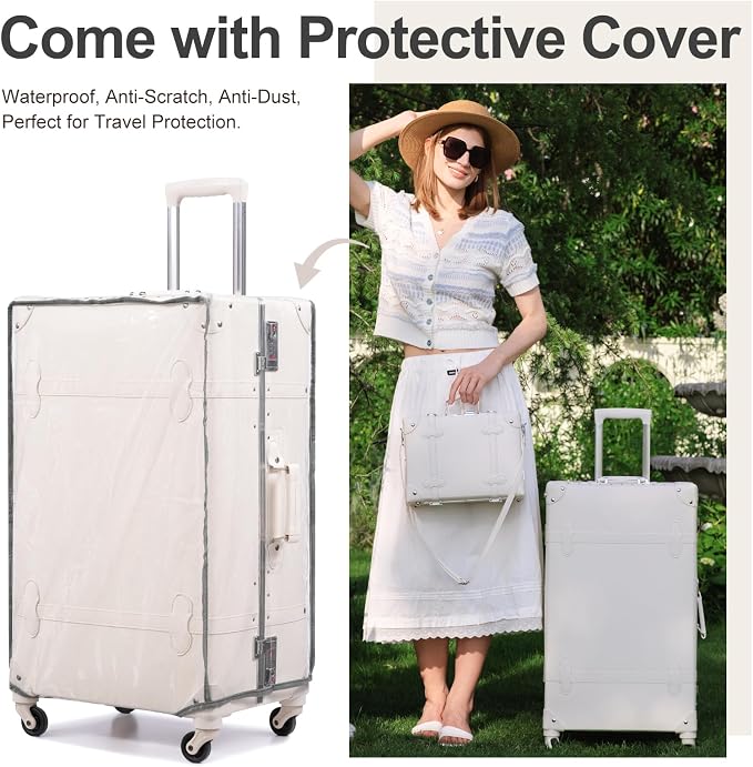 urecity Vintage Suitcase Set for Women, Vintage Luggage Sets for Women 2 Piece, Cute Designer Trunk Luggage, Retro Suit Case, Luggage Zipperless TSA Approved - Image 7
