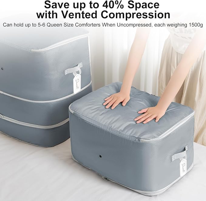 Comforter Storage Bag - Extra Large Capacity Blanket Storage Bags 3-Layer Ultra Space Saving Self Compression Organizer, Washable Compression Bags for Storage Comforter Blanket, 6-Pack, Grey - Image 3