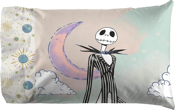 Jay Franco Sheet Set with Fitted, Flat Sheets & Pillow Cover - Ultra-Soft Bedding with Pillowcase for Room Decor, Beige - Nightmare Before Christmas, 3 Piece Twin - Image 4