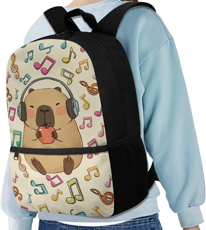 Capybara Children School Backpack Boys Girls Capybara Apple Musical Notes Primary Elementary Bookbags Set Cute Backpack Kids Lunch Box Pencil Case Set 3 in 1 - Image 5