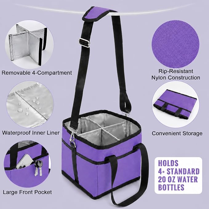 2 Pack Drink Carrier Tote Bags - 4 Water Bottle Holder with Strap, Family Size Multiple Tumbler Carrier Caddy, Hands Free, Insulated, Reusable, Foldable, Adjustable Dividers, for Car, Delivery - Image 2