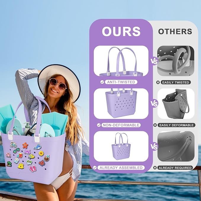 X-Large Rubber Beach Bag Travel Tote Bag with Waterproof Zipper Pocket, Washable Durable Rubber Beach Tote Mom gift - Image 6