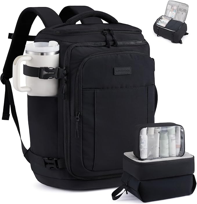 LOVEVOOK Travel Backpack for Women & Men, 50L Large Carry On or Checked Luggage, Waterproof Hiking Backpack with 3 Packing Cubes for 5+ Day Trips, Camping & Backpacking Essentials, Black by LOVEVOOK