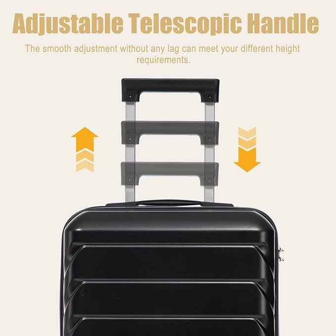 GDFStudio 20" ABS Hardshell Checked Luggage, Medium Capacity Travel Suitcase with Scratch Resistant Surface, 360° Silent Spinner Wheels, Combination Lock, Telescopic Handle and Side Hooks, Black - Image 7