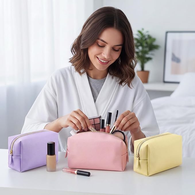 Kigeli 20 Pcs Makeup Bag Bulk PU Leather Cosmetic Pouches Waterproof Plain with Zipper Preppy Makeup Pouch Toiletry Bag for Women Wedding Bachelorette Party Gift Travel Storage Organizer (Macaron) - Image 5