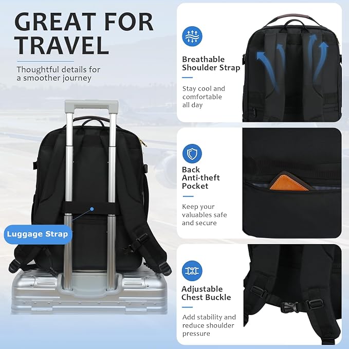 EMPSIGN 40L Travel Backpack for Women & Men | Airline Approved Carry On, TSA Personal Item Bag, Waterproof, Overnight Weekender Essentials, Fits 17" Laptop - Image 5