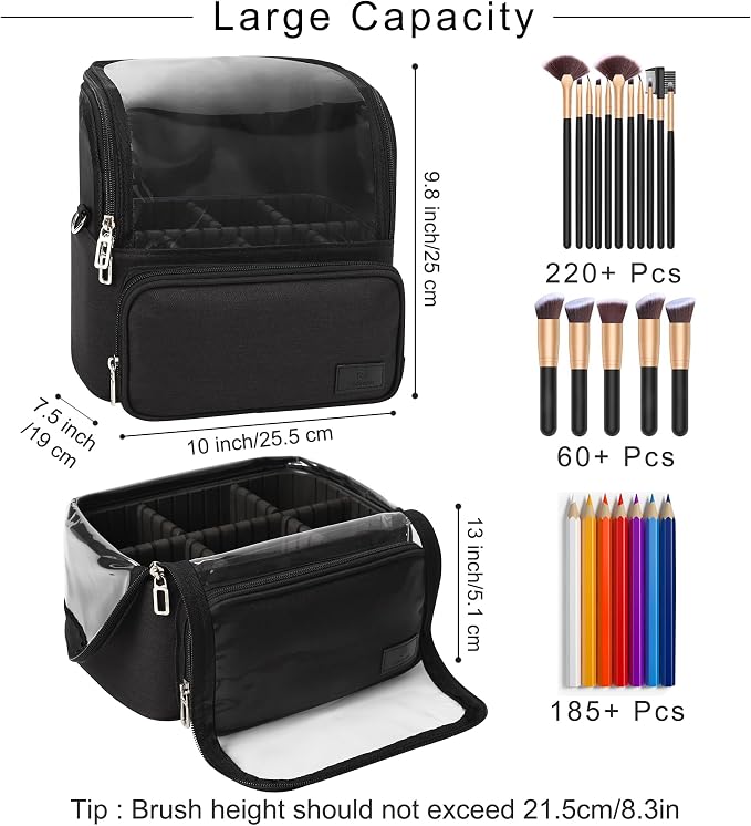 TANTO Makeup Brush Bag, Makeup Brush Holder Travel Extra Large Make up Brush Organizer Case Stand-up Makeup Cup Foldable Pro Cosmetic Artist Storage Bags with Adjustable Divide (01A-Black,X Large) - Image 5