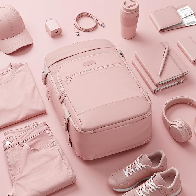 mibasies 30L Travel Backpack for Women & Men: Flight Approved Carry On Backpack, TSA Personal Item Bag with Water Bottle Pocket, Weekender Essentials Backpacks fits 15.6" Laptop - Pink - Image 9