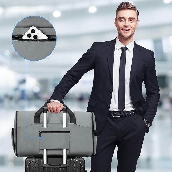 Garment Duffle Bags for Travel,Convertible Garment Bag with Shoes Compartment,Suit Carry-on Bag Expandable with Shoulder Strap for Men and Women Business Trip,Weekend,Wedding(Grey) - Image 5