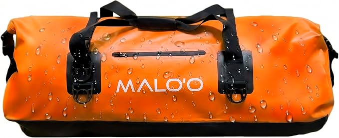Malo’o Waterproof Dry Duffel, Heavy-Duty Roll Top Waterproof Gear Bag with Shoulder Strap & Molle Loops, Marine Duffel for Kayaking, Boating, Camping, Beach & Travel, Orange, 100L by Maloo