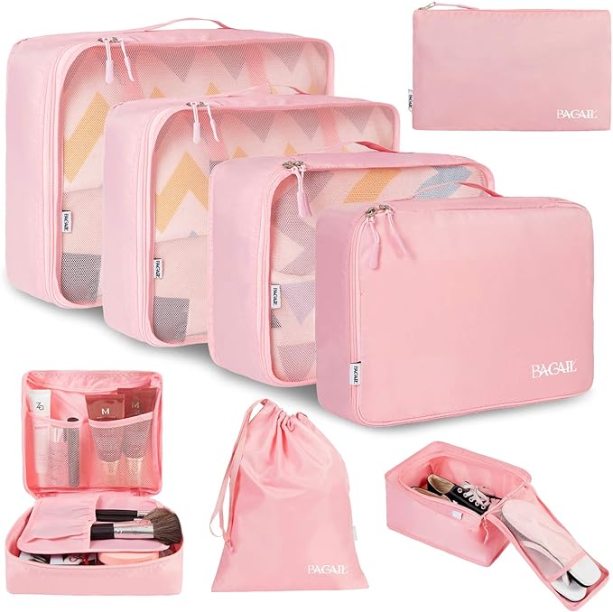BAGAIL 8 Set Packing Cubes Luggage Packing Organizers for Travel Accessories-Blush Pink by BAGAIL