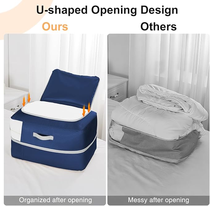 Comforter Storage Bag - 110L Large Capacity Blanket Storage Bags Ultra Space Saving Self Compression Organizer, Washable Compression Bags for Storage Comforter Blanket, 4-Pack, Navy Blue - Image 4