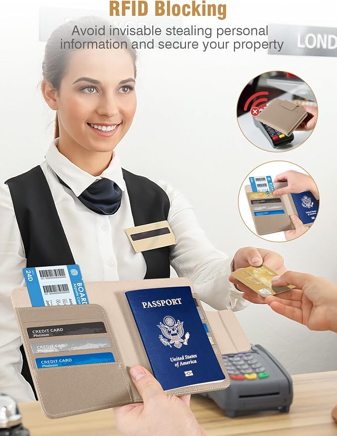 Miroddi Passport Holder for Travel, Works with Find My, Leather Passport Wallet for Travel Essentials, Passport Cover Case for Men and Women with Finder Tracker, 8 Card Slots, RFID Blocking, Khaki - Image 7