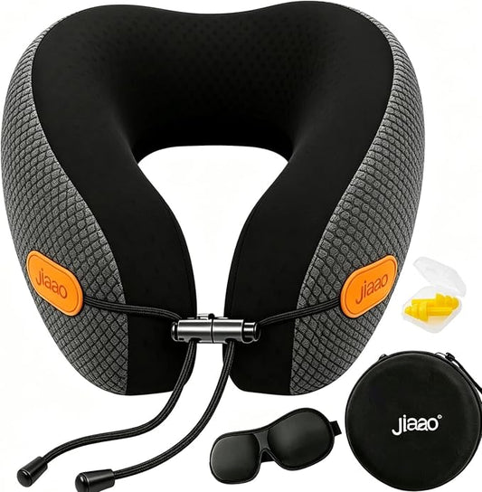 Ergonomic Travel Pillow,100% Memory Foam Travel Neck Pillow For Airplanes | 360 Neck & Chin Support Airplane Pillow For Long Flights,Airplane Travel Essentials With 3d Eye Mask, Earplugs,Carry Case by jiaao