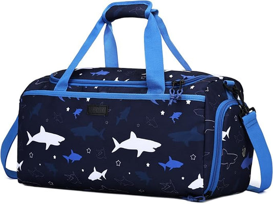 Kids Duffle Bag,VASCHY Travel Bag for Toddler Boys Overnight Sleeping Bag Duffel Ballet Dance Sport Carry On Weekender Bag with Shoes Compartment Dry Wet Pocket Sharks by Vaschy