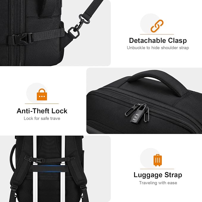 Bagsure Travel Backpack Carry On Backpack 42L Flight Approved, Expandable Laptop Backpack with Packing Cubes & Shoe Pocket, Water Resistant Luggage Backpack for Men Women, Large Backpack 20 * 14 * 7" - Image 6