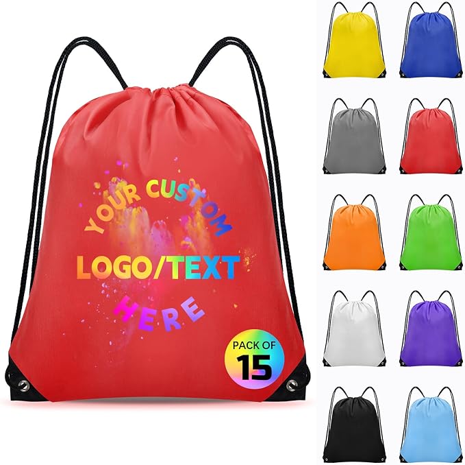 Grneric Custom Drawstring Backpacks Bulk 15 Pack, Drawstring String Bags Personalized Cinch Backpack for Gym, Sport, Travel, Red by Grneric