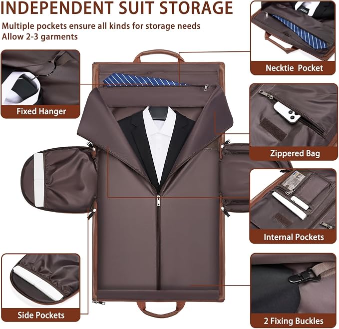 Leather Garment Bag，Convertible Garment Duffel Bag for Travel Mens Suit Bag 2 in 1 Waterproof Foldable Carry on Garment Bag with Shoulder Strap Weekender Bag with Shoe Pouch - Image 4