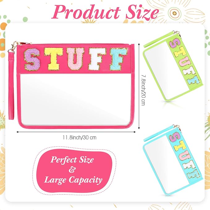 Nuanchu 9 Pcs Clear Stuff Pouch Bags 11.8 x 7.8 Inch PVC Chenille Letter Makeup Bags Bulk Water Resistant Travel Cosmetic Snack Pouches Operation Christmas Items Bulk - Image 2