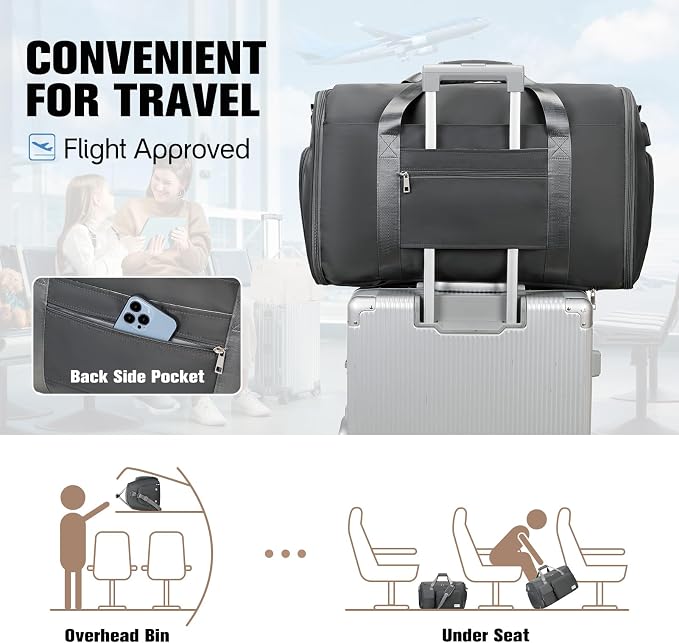 ACESAK Garment Bags for Travel, 2 in 1 Convertible Carry On Duffle Bag Suit Bags Foldable Backpacks with Shoe Compartment & Toiletry Bag, Hanging Bags for Clothes Dress Suit for Men Women Gift (Grey) - Image 4