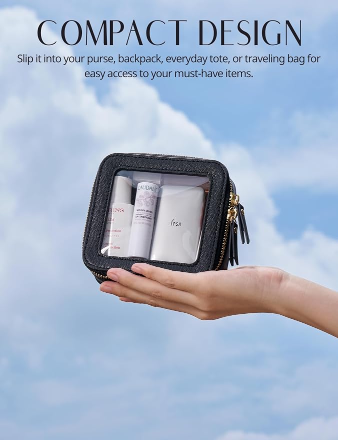 Popvibe Clear Makeup Case Toiletry Bag Travel Medium Clear Cosmetic Bag with Zipper, Make Up Bag Organizer Traveling TSA Approved Transparent Bag Car for Essentials, Mini & Medium, Black - Image 6