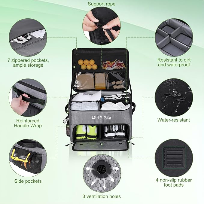 Golf Trunk Organizer, Waterproof Car Golf Locker with Separate Ventilated Compartment for 2 Pair Shoes, Golf Storage for Balls, Tees, Cap, Clothes, Gloves, Accessories, Gifts for Men, Women - Image 3