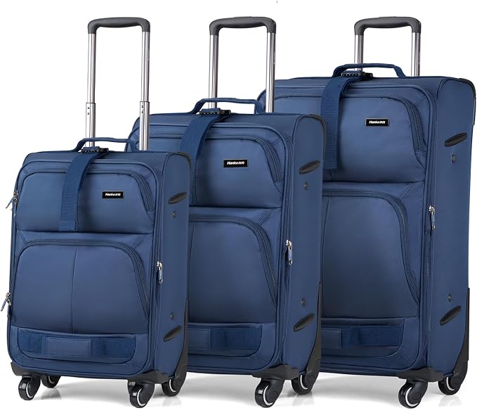 Hanke 3 Piece luggage Sets Softside Expandable luggage with Spinner Wheels TSA Lock,Travel Lightweight Luggage Sets,Blue by Hanke