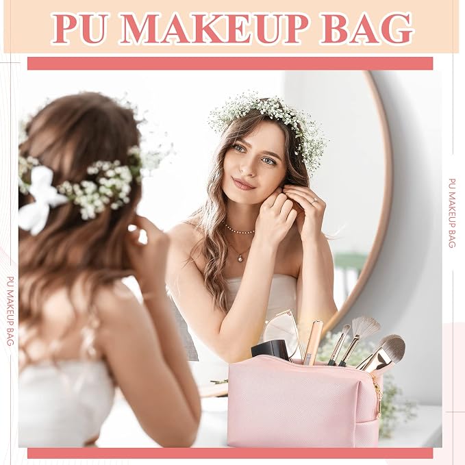 Kigeli Aesthetic Makeup Bags PU Leather Cosmetic Pouches Waterproof Plain Toiletry Bags Makeup Pouches Bulk for Women Party Gift Travel Storage Organizer(Rose Gold,7.1 x 2.8 x 4.3 in) - Image 5