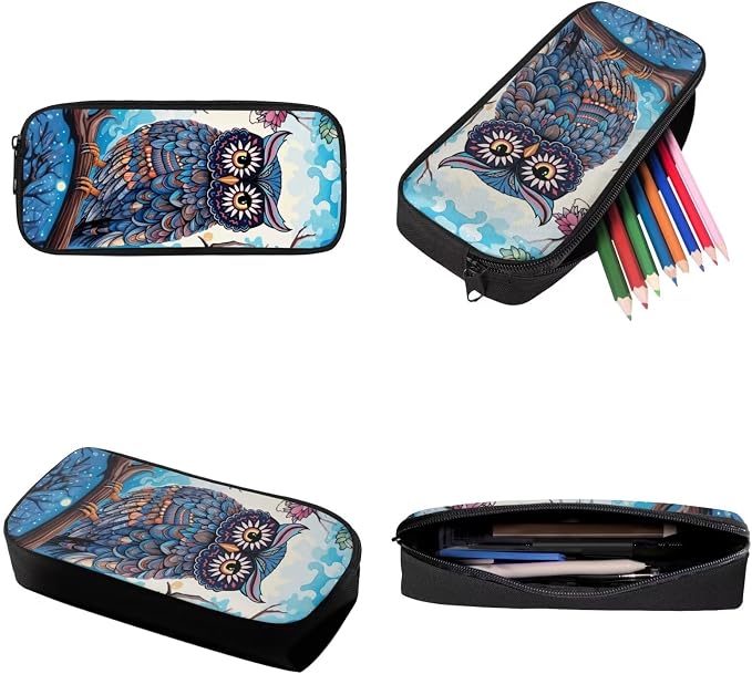 Retro Owl Branch Print Schoolbag Set for Student Backpacks Large Capacity Bookbag Lunch Box Pencil Case 17 Inch Travel Laptop Bag Fashion Rucksack Washable Daypack - Image 6