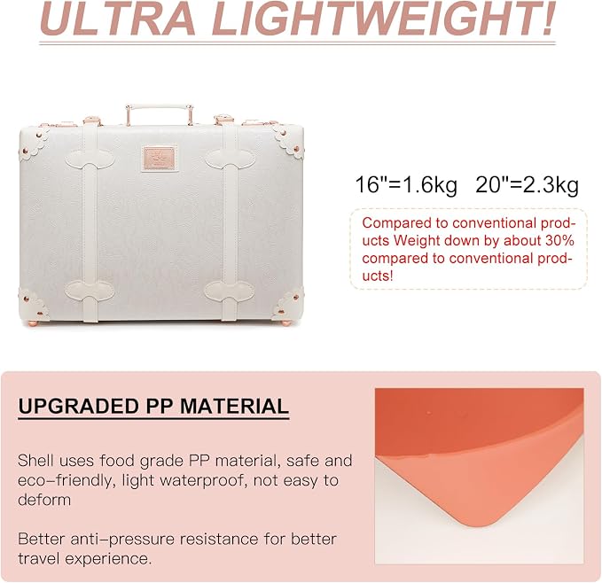 urecity Vintage and Cute Carry-on Overnight Case Non-wheeled Mini Leather Trunk Suitcase with Shoulder Strap - Image 5