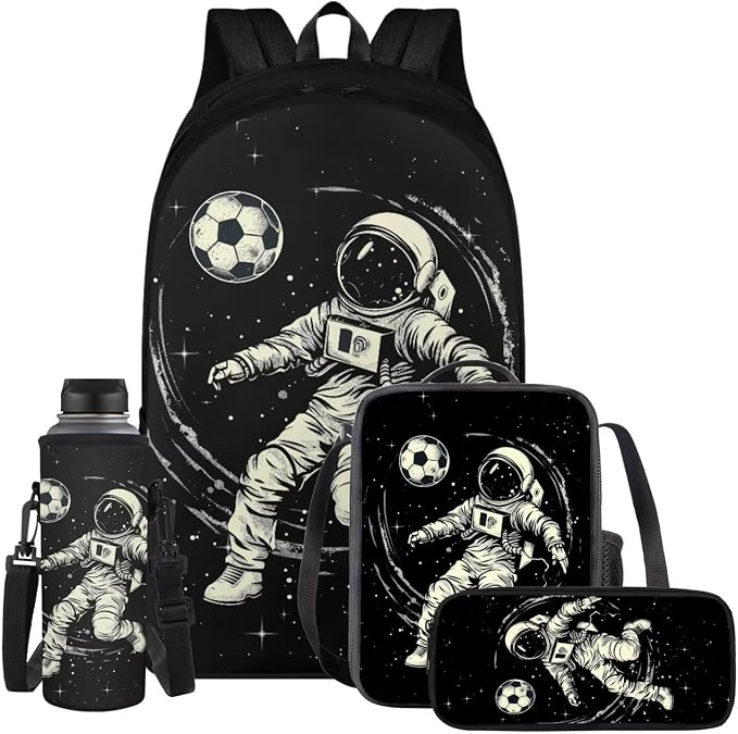 Space Astronaut Backpack for Kids Boys Backpack with Lunch Box Water Bottle Holder and Black Pencil Case 4PCS Set Bookbag with Compartments 17 inch Sturdy School Bag with Side Pocket for Girls by ELEDIZI