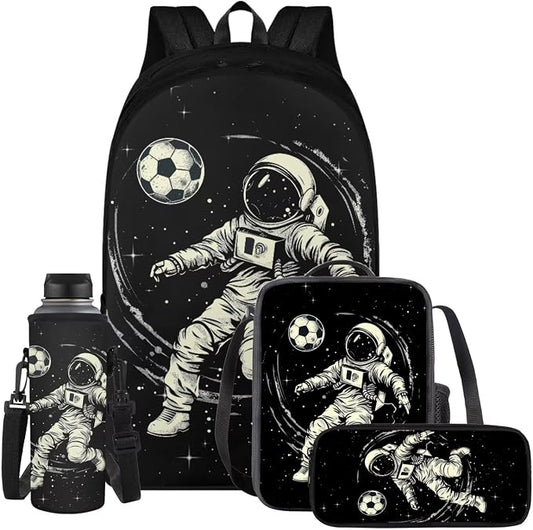 Space Astronaut Backpack for Kids Boys Backpack with Lunch Box Water Bottle Holder and Black Pencil Case 4PCS Set Bookbag with Compartments 17 inch Sturdy School Bag with Side Pocket for Girls by ELEDIZI