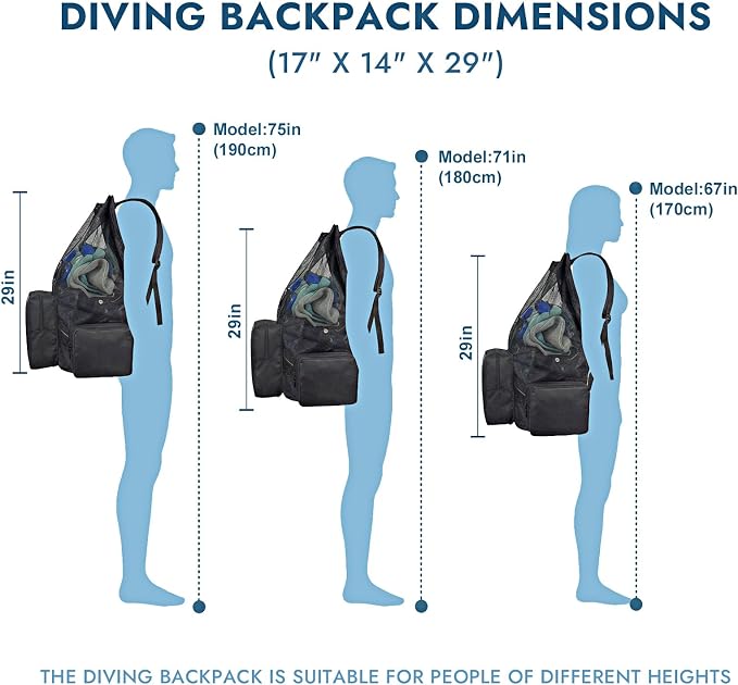 XL Mesh Scuba Diving Backpack, 110L Extra Large Dive Gear Bag with Multiple Pockets, Holds Mask Fins Wetsuit, Multipurpose Snorkeling Bag for Beach Kayaking Travel - Image 3