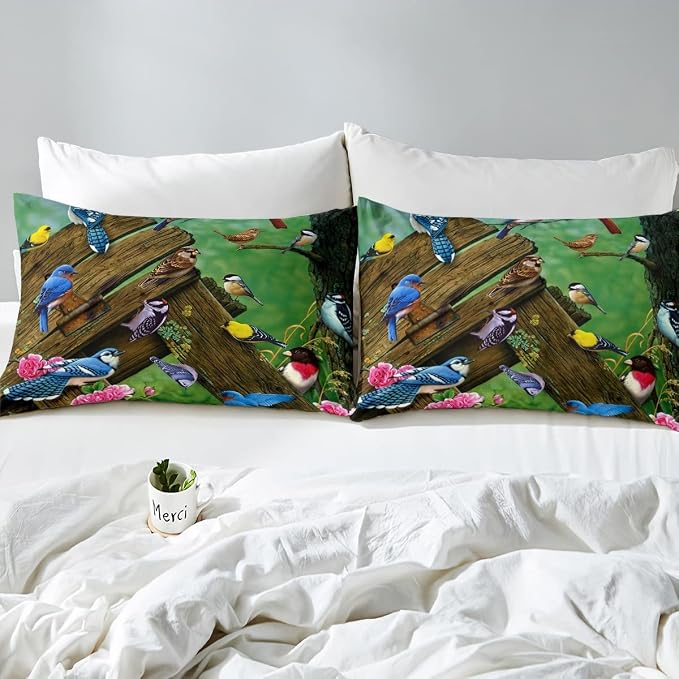 Hummingbird Duvet Cover Kids Cute Bird Comforter Cover Full for Adult Women Girls Cardinal Bird Bedding Sets, Rustic Style Duvet Cover Colorful Flowers Decorative Bedding Collections - Image 5