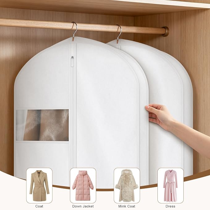 60" Premium Cotton Garment Bag for Hanging Clothes and Storage, Breathable Dress Bags for Gowns Long, Full Zipper Dust Cover with Clear Window for Long Dresses, 2 Pack - Image 5