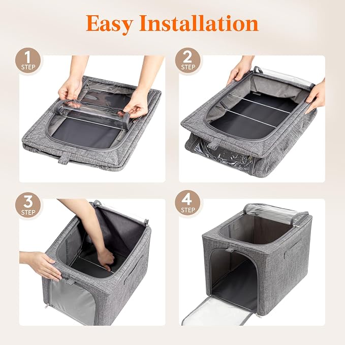 Lifewit Clothes Storage Bins with Metal Frame 6 Pack, Fabric Stackable Storage Bags with Lids, Zipper, Foldable Clost Organizers Containers for Clothing, Blanket, Winter Cloth, 40L - Image 7