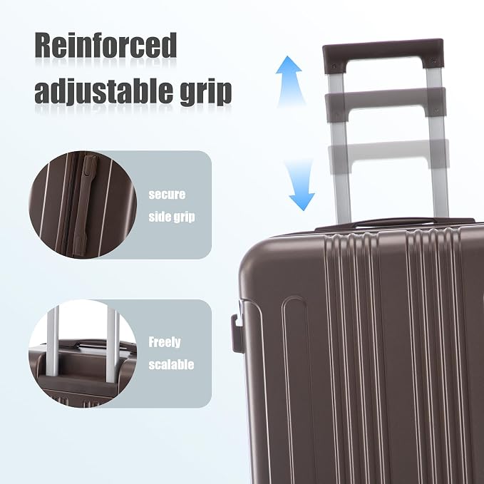 Hardshell Luggage Sets, Lightweight Stripes Suitcases with Spinner Wheels, Brown-222 - Image 3