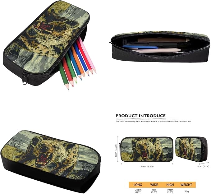17 Inch Animal Print School Backpack And Lunch Box Set for Kids Lightweight Angry Hyena Backpack for Boys Girls Sturdy School Bag with Insulated Lunchbox Pencil Case Student Bookbag - Image 6