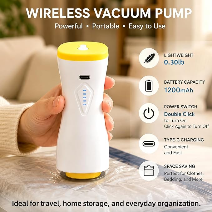 12 Pack Vacuum Compression Bags with 2‑in‑1 Rechargeable Air Pump - Image 7