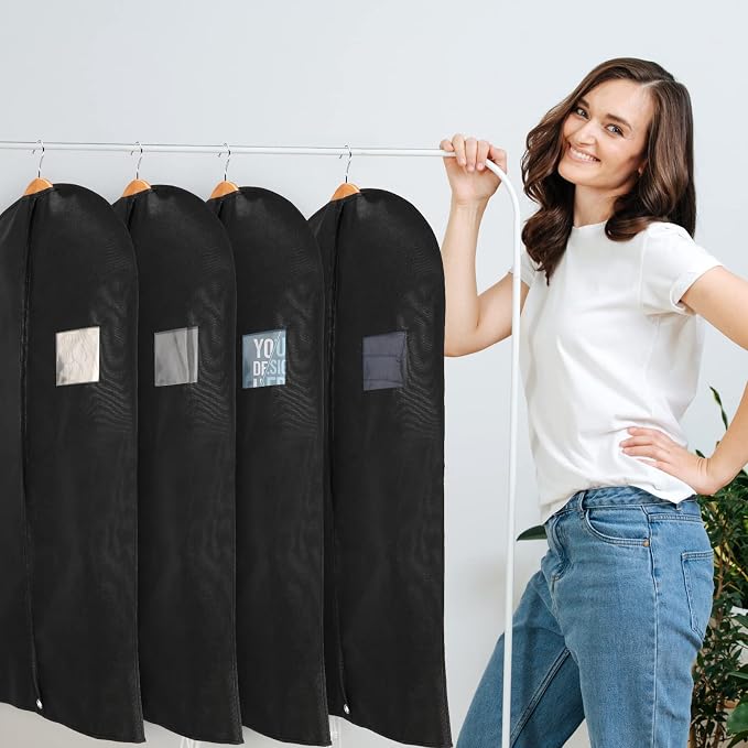 24 Pack Black Garment Bag Bulk for Closet Storage 40 Inch Hanging Suit Bags Cover Clothes Cover for Hanging with Zipper and Clear Window for Travel Men Coat Jacket Dance Dress - Image 6
