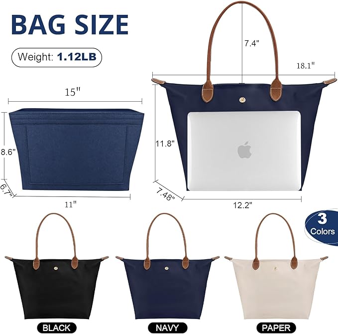 Tote Bag for Women with Purse Organizer Insert, Foldable Waterproof Nylon Bag for Travel, and Daily Use,Medium Size. - Image 6